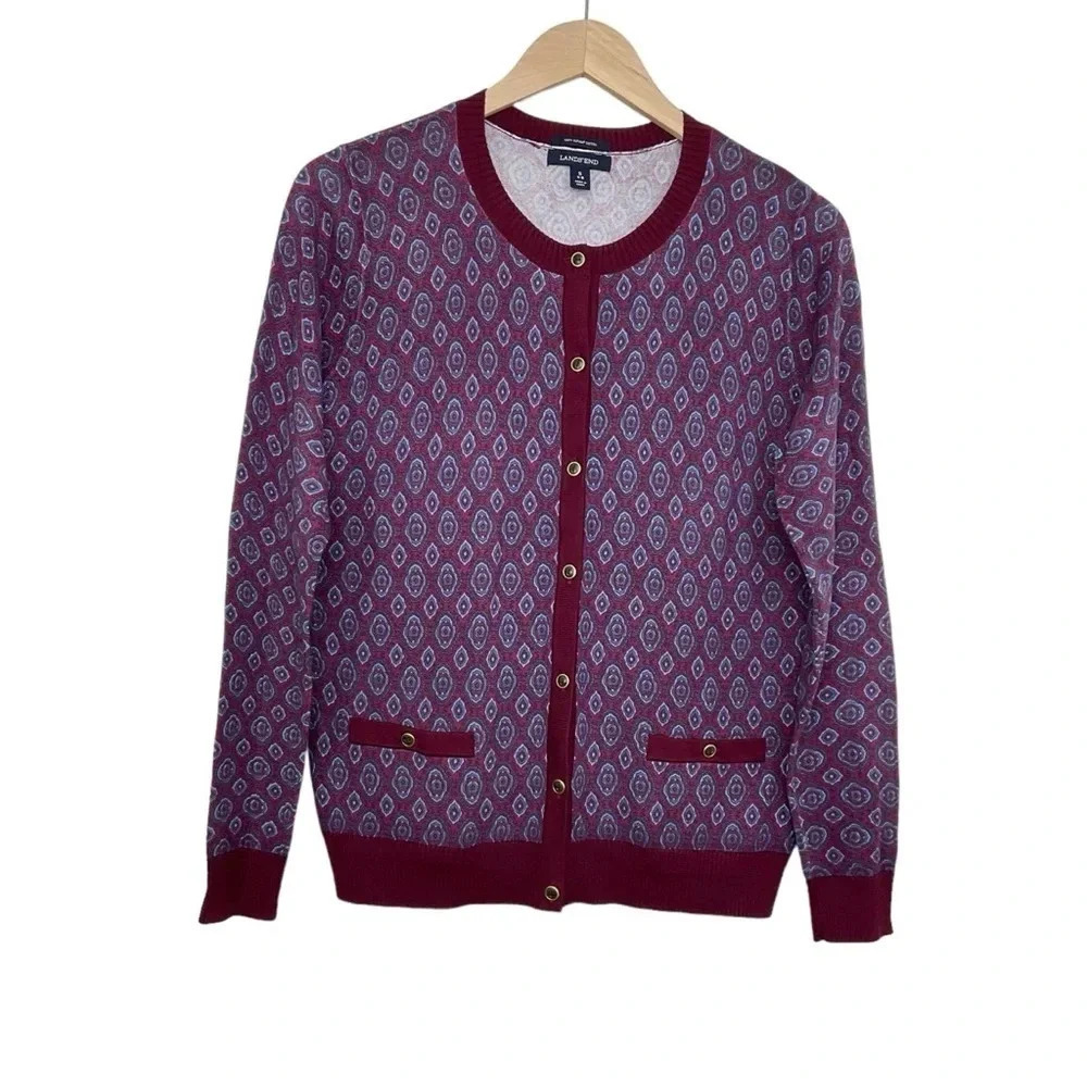 Lands End Supima Cotton Cardigan Button Front Size Small